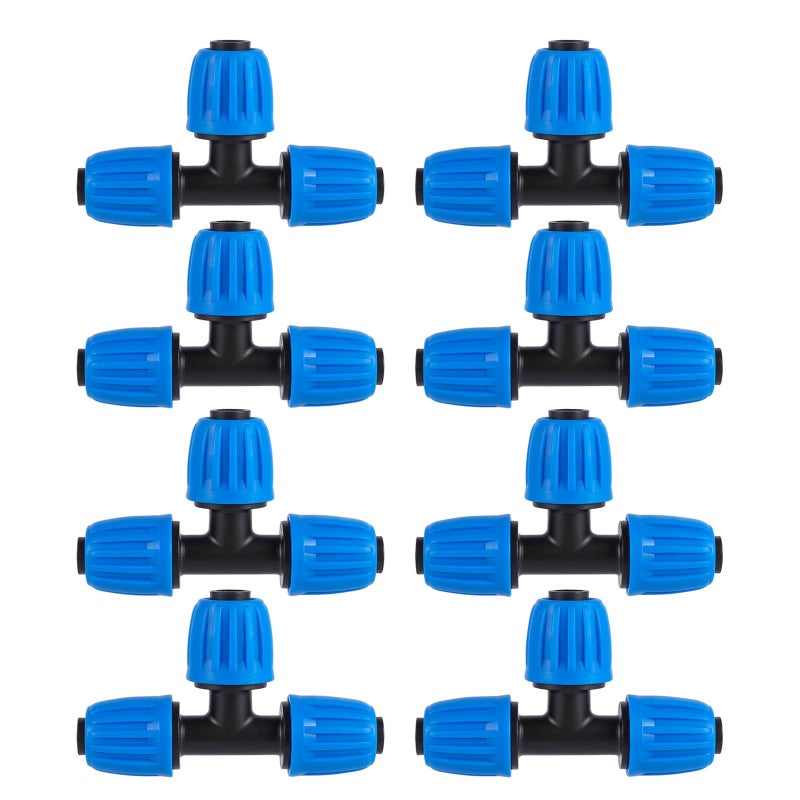 FULAIERGD 1/2"" Drip Irrigation Lock Barbed Tee Connectors 1/2 inch PE Tubing (OD 0.620 in.ID is 0.520. in), Anti-Drop Straight Tee For Irrigation Tubing Fittings (8 Pcs Blue) - Image 1